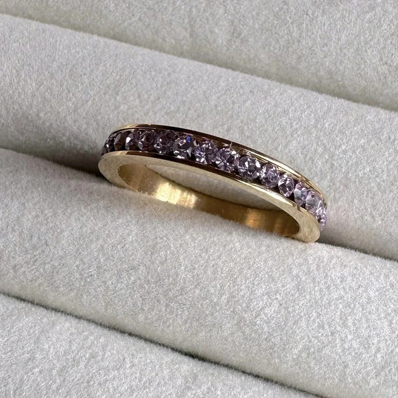 Lavender Alexandrite Colored CZ 18k Gold Stainless Steel Eternity Band Ring June - Picture 3 of 9